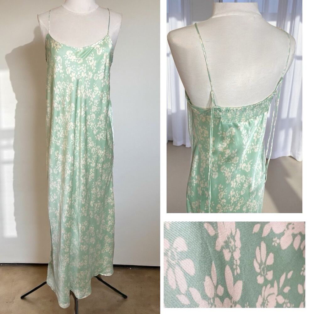 NWT ZARA Mint Floral Slip Dress L Feminine Cottagecore Coquette 100% Viscose